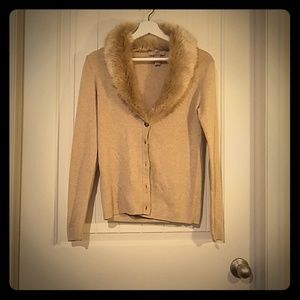 Fur collared cardigan